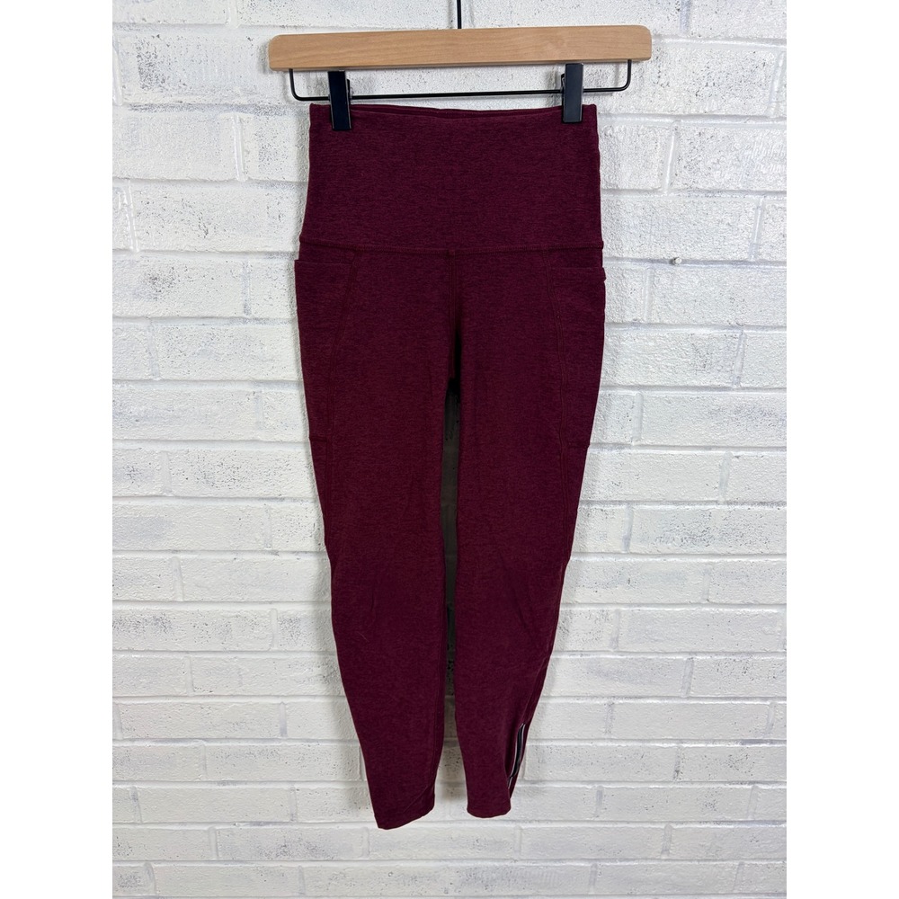 Beyond Yoga Morgan Spacedye Leggings Womens S Burgundy High Waist Ankle Zip
